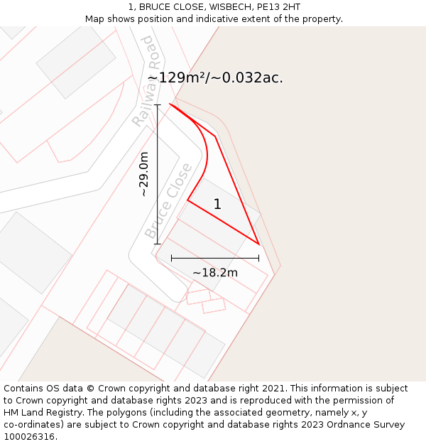 1, BRUCE CLOSE, WISBECH, PE13 2HT: Plot and title map