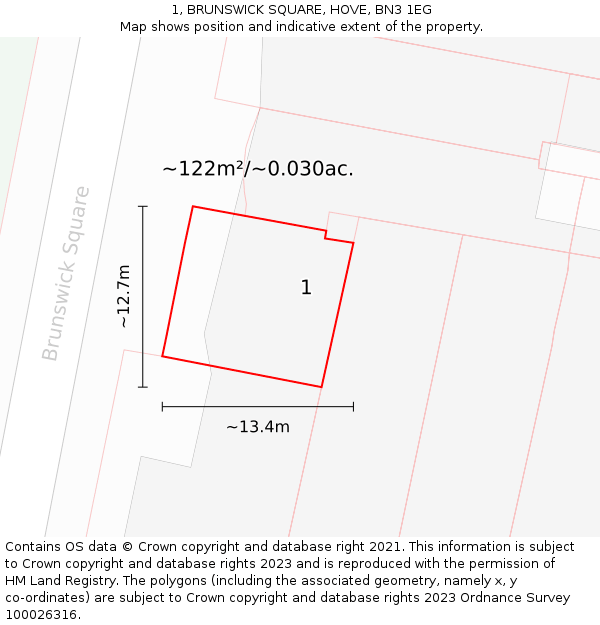 1, BRUNSWICK SQUARE, HOVE, BN3 1EG: Plot and title map