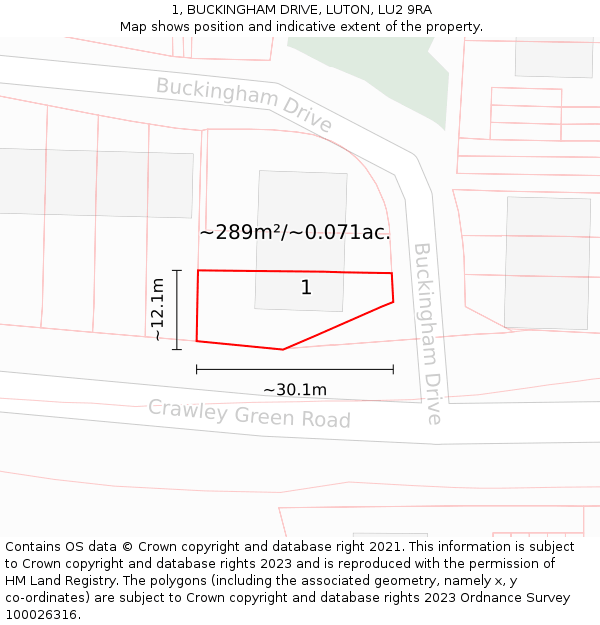 1, BUCKINGHAM DRIVE, LUTON, LU2 9RA: Plot and title map