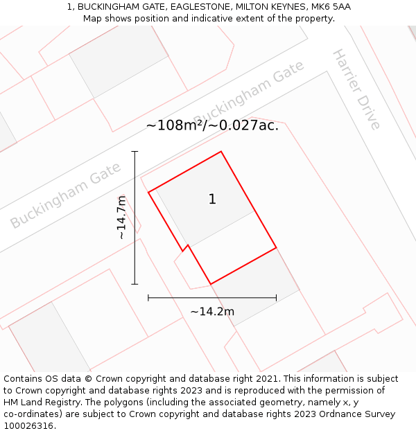1, BUCKINGHAM GATE, EAGLESTONE, MILTON KEYNES, MK6 5AA: Plot and title map