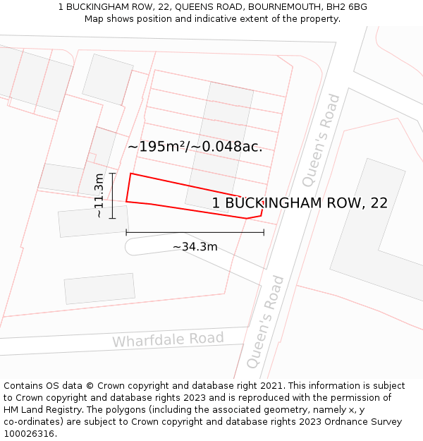 1 BUCKINGHAM ROW, 22, QUEENS ROAD, BOURNEMOUTH, BH2 6BG: Plot and title map
