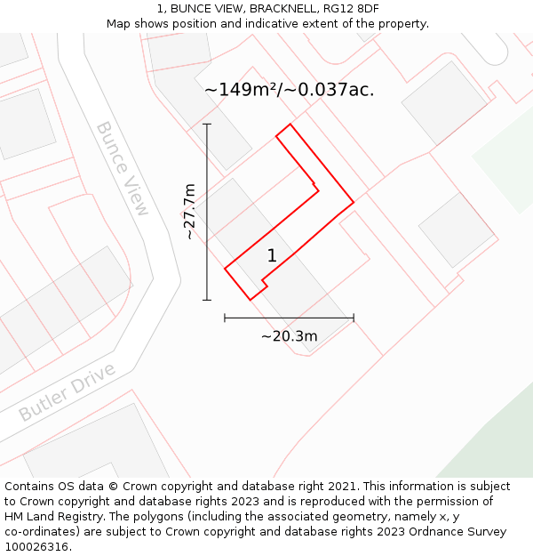 1, BUNCE VIEW, BRACKNELL, RG12 8DF: Plot and title map