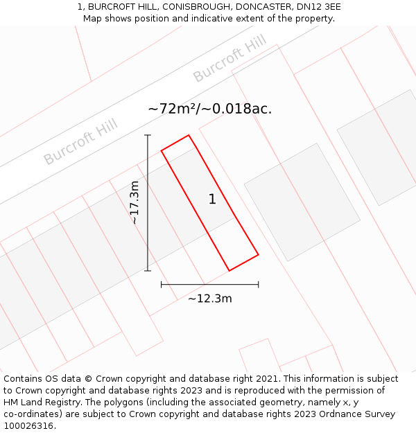 1, BURCROFT HILL, CONISBROUGH, DONCASTER, DN12 3EE: Plot and title map