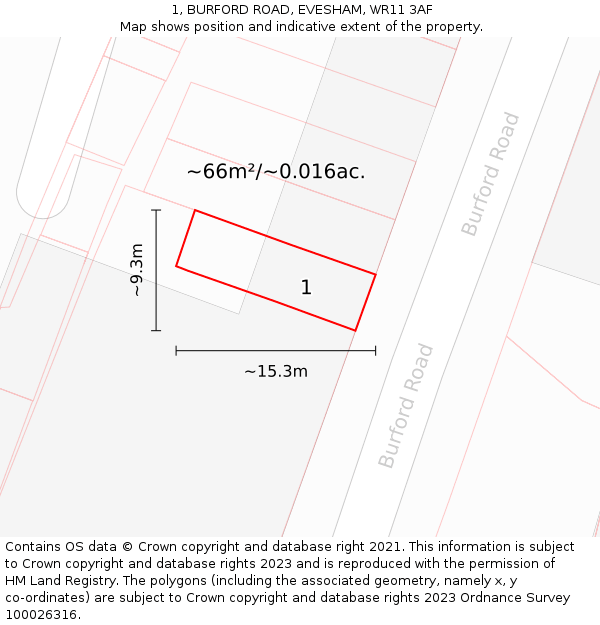 1, BURFORD ROAD, EVESHAM, WR11 3AF: Plot and title map