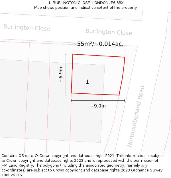 1, BURLINGTON CLOSE, LONDON, E6 5RX: Plot and title map