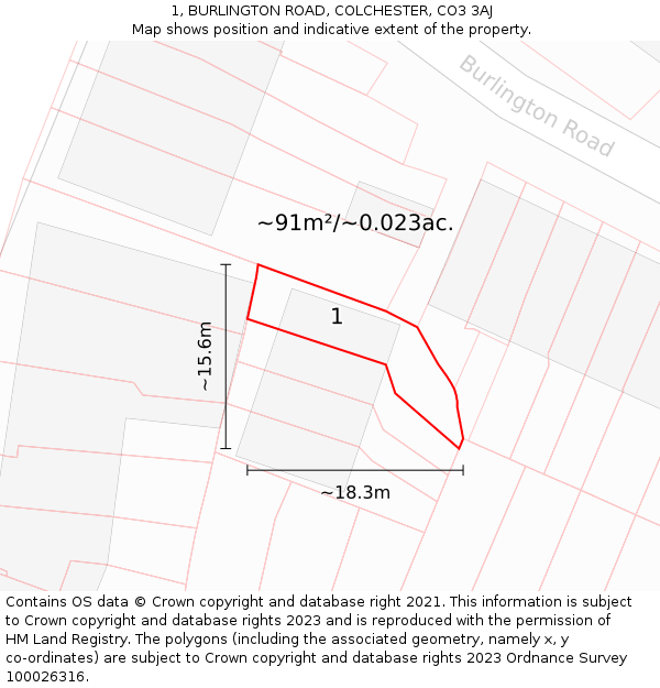 1, BURLINGTON ROAD, COLCHESTER, CO3 3AJ: Plot and title map