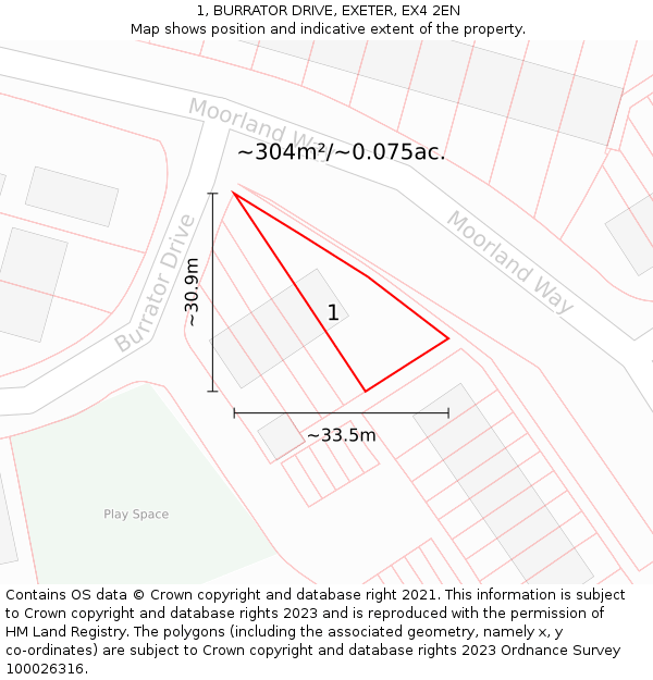 1, BURRATOR DRIVE, EXETER, EX4 2EN: Plot and title map