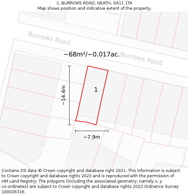 1, BURROWS ROAD, NEATH, SA11 1TA: Plot and title map