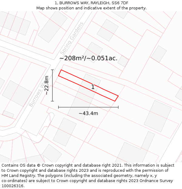 1, BURROWS WAY, RAYLEIGH, SS6 7DF: Plot and title map