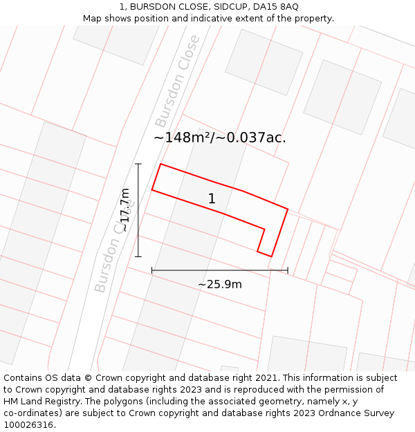1, BURSDON CLOSE, SIDCUP, DA15 8AQ: Plot and title map