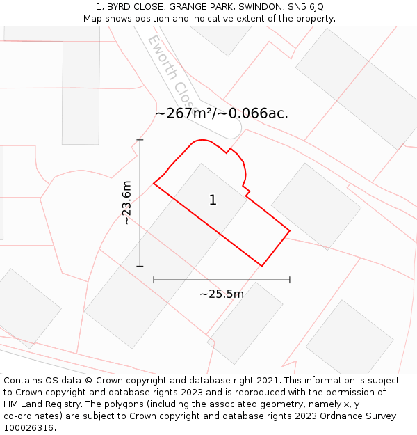 1, BYRD CLOSE, GRANGE PARK, SWINDON, SN5 6JQ: Plot and title map