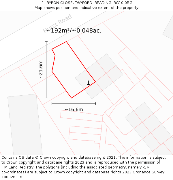 1, BYRON CLOSE, TWYFORD, READING, RG10 0BG: Plot and title map