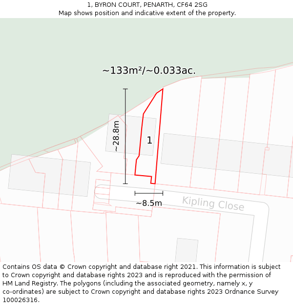 1, BYRON COURT, PENARTH, CF64 2SG: Plot and title map