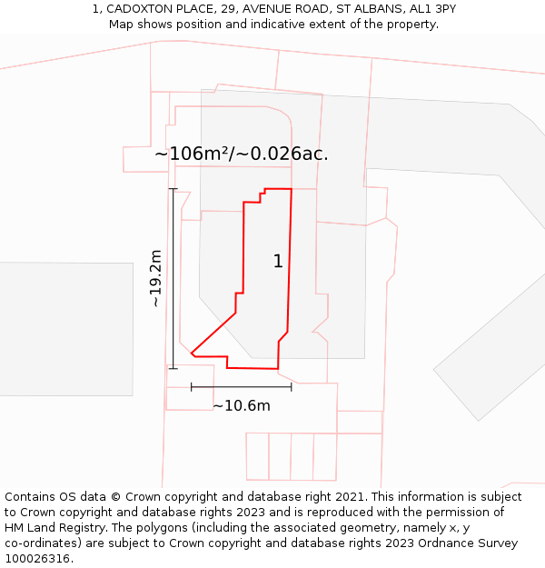 1, CADOXTON PLACE, 29, AVENUE ROAD, ST ALBANS, AL1 3PY: Plot and title map