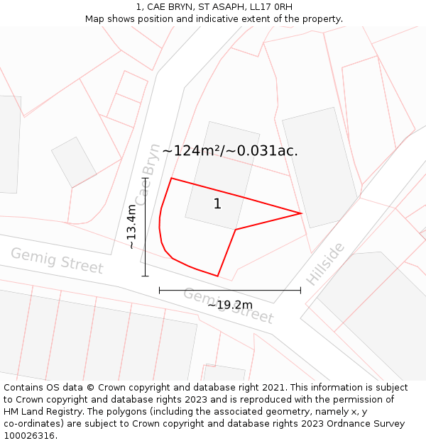 1, CAE BRYN, ST ASAPH, LL17 0RH: Plot and title map