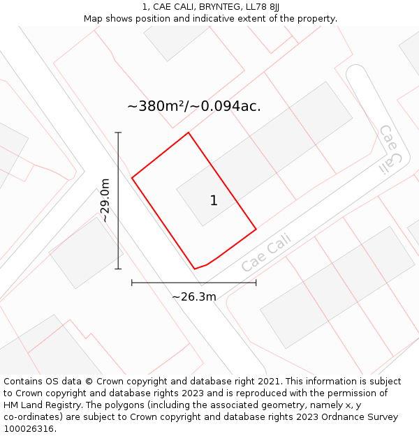 1, CAE CALI, BRYNTEG, LL78 8JJ: Plot and title map