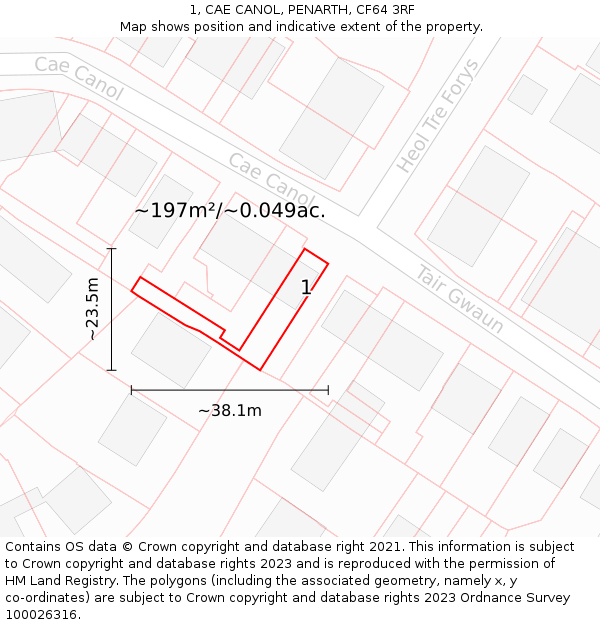 1, CAE CANOL, PENARTH, CF64 3RF: Plot and title map