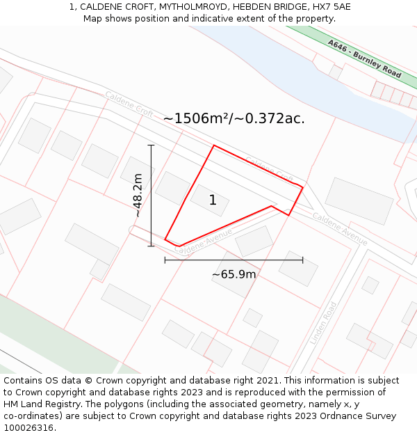 1, CALDENE CROFT, MYTHOLMROYD, HEBDEN BRIDGE, HX7 5AE: Plot and title map