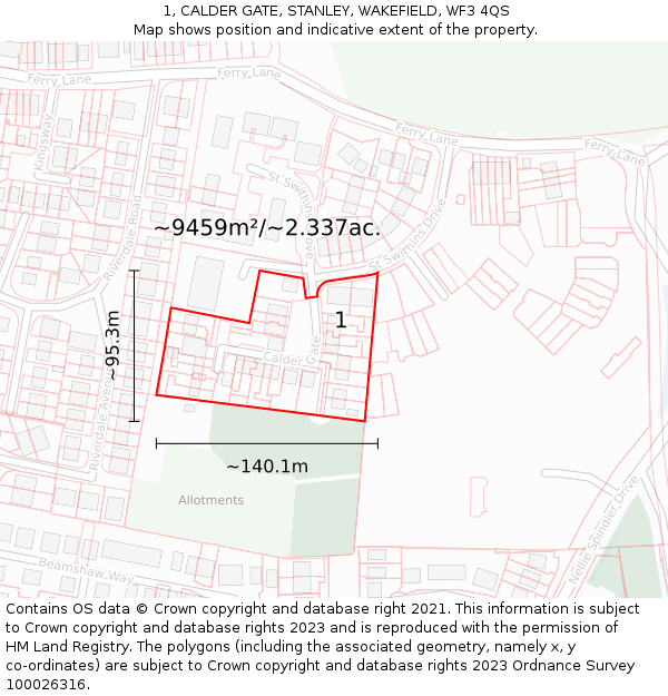 1, CALDER GATE, STANLEY, WAKEFIELD, WF3 4QS: Plot and title map