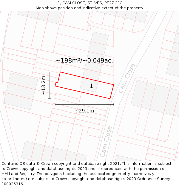 1, CAM CLOSE, ST IVES, PE27 3FG: Plot and title map