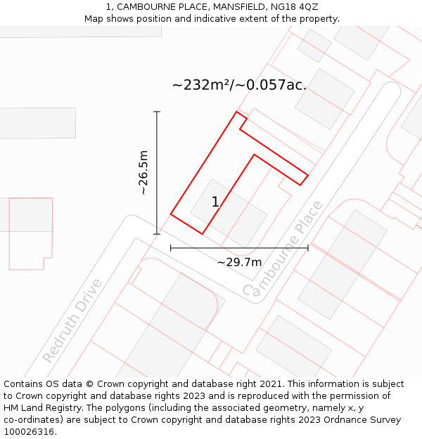 1, CAMBOURNE PLACE, MANSFIELD, NG18 4QZ: Plot and title map