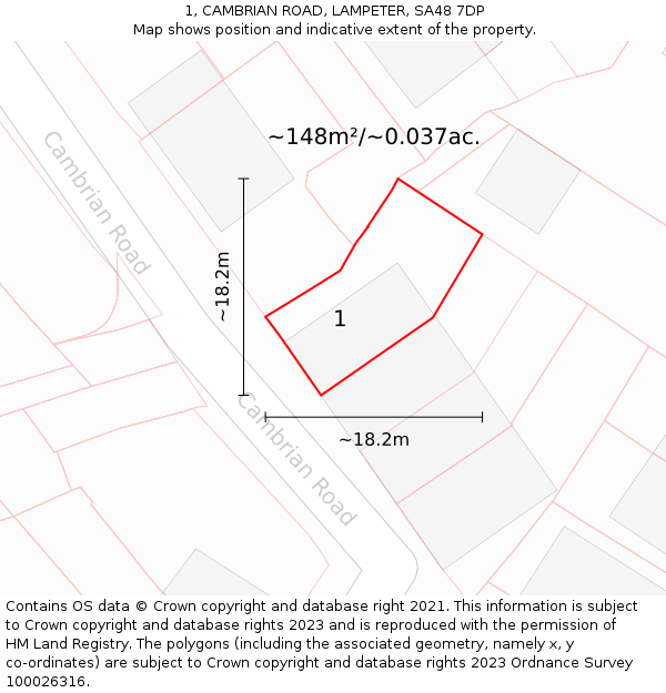 1, CAMBRIAN ROAD, LAMPETER, SA48 7DP: Plot and title map