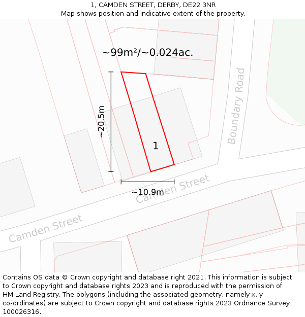 1, CAMDEN STREET, DERBY, DE22 3NR: Plot and title map