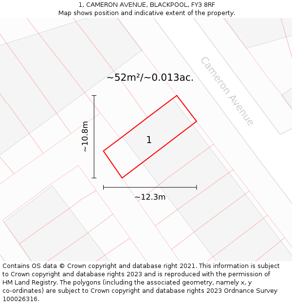 1, CAMERON AVENUE, BLACKPOOL, FY3 8RF: Plot and title map