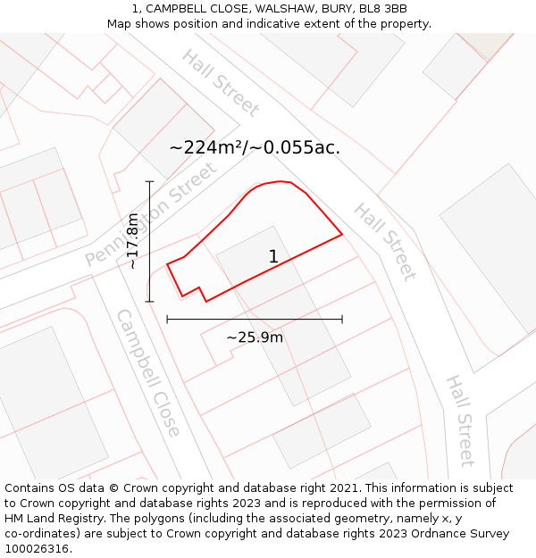 1, CAMPBELL CLOSE, WALSHAW, BURY, BL8 3BB: Plot and title map