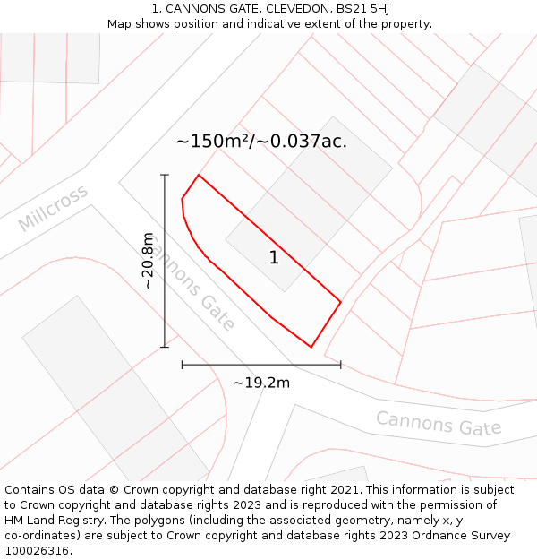 1, CANNONS GATE, CLEVEDON, BS21 5HJ: Plot and title map