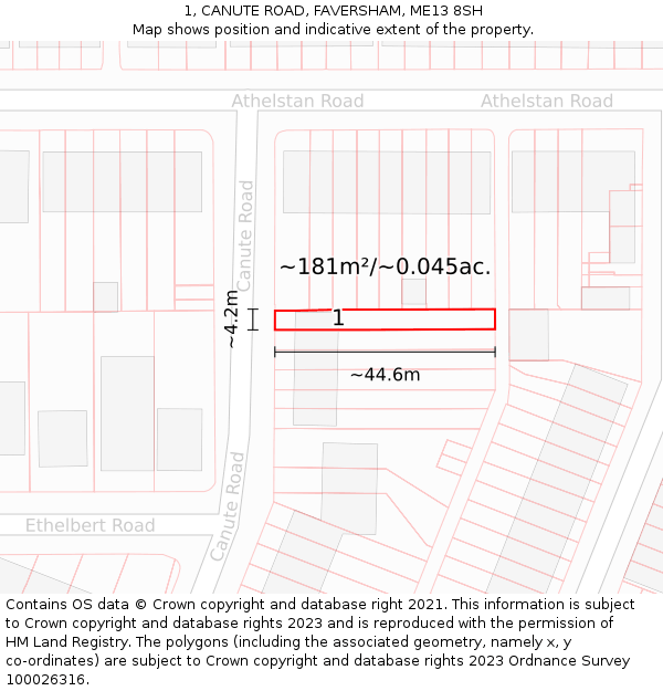 1, CANUTE ROAD, FAVERSHAM, ME13 8SH: Plot and title map