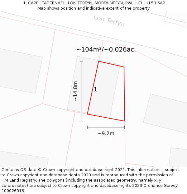 1, CAPEL TABERNACL, LON TERFYN, MORFA NEFYN, PWLLHELI, LL53 6AP: Plot and title map