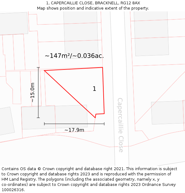 1, CAPERCAILLIE CLOSE, BRACKNELL, RG12 8AX: Plot and title map