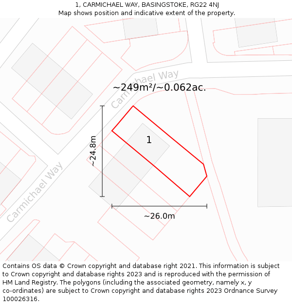 1, CARMICHAEL WAY, BASINGSTOKE, RG22 4NJ: Plot and title map
