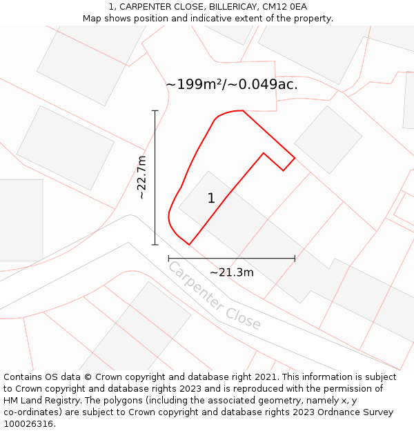 1, CARPENTER CLOSE, BILLERICAY, CM12 0EA: Plot and title map