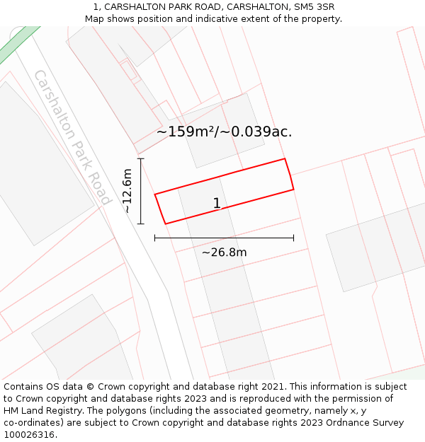 1, CARSHALTON PARK ROAD, CARSHALTON, SM5 3SR: Plot and title map