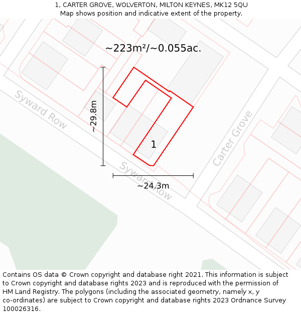 1, CARTER GROVE, WOLVERTON, MILTON KEYNES, MK12 5QU: Plot and title map