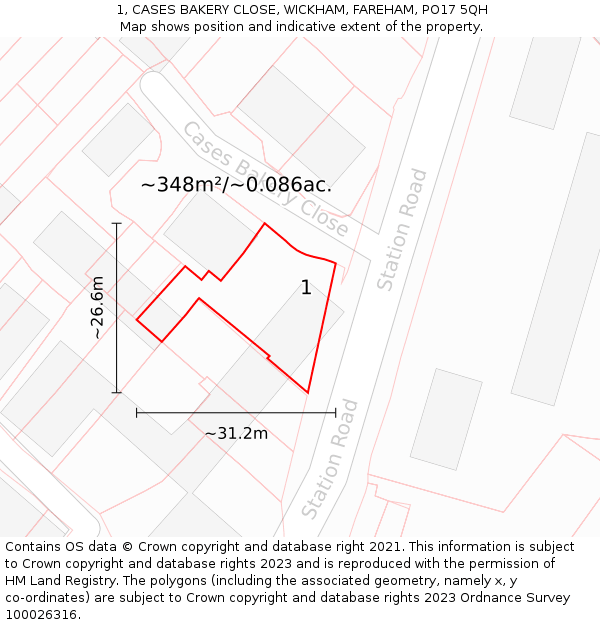 1, CASES BAKERY CLOSE, WICKHAM, FAREHAM, PO17 5QH: Plot and title map