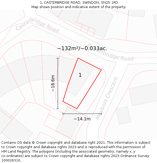 1, CASTERBRIDGE ROAD, SWINDON, SN25 1RD: Plot and title map