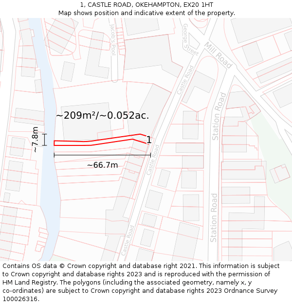 1, CASTLE ROAD, OKEHAMPTON, EX20 1HT: Plot and title map