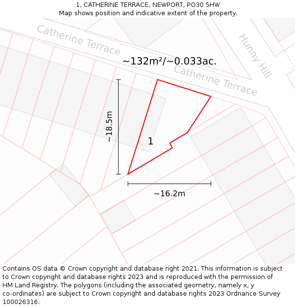 1, CATHERINE TERRACE, NEWPORT, PO30 5HW: Plot and title map