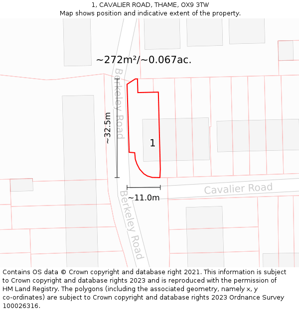 1, CAVALIER ROAD, THAME, OX9 3TW: Plot and title map