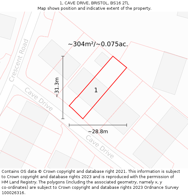 1, CAVE DRIVE, BRISTOL, BS16 2TL: Plot and title map