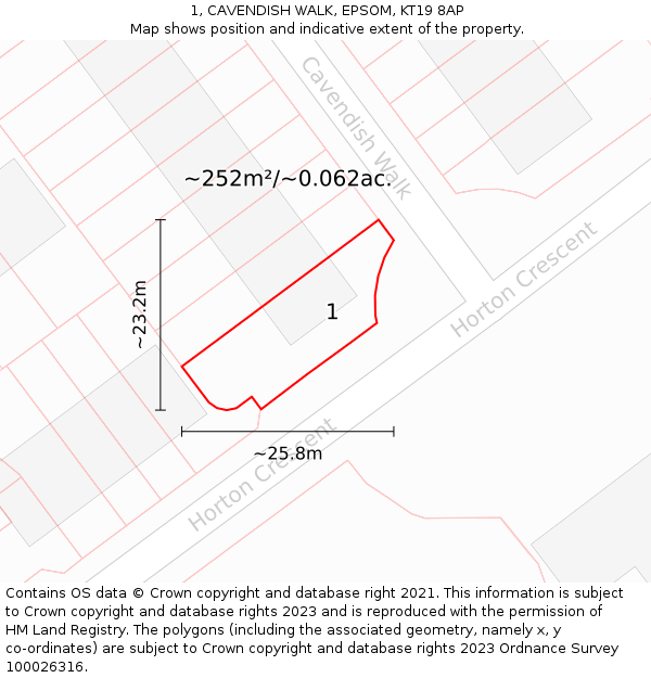 1, CAVENDISH WALK, EPSOM, KT19 8AP: Plot and title map