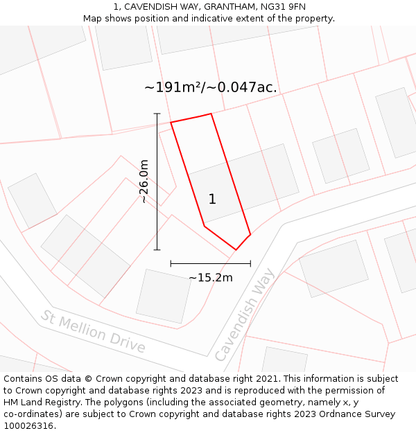 1, CAVENDISH WAY, GRANTHAM, NG31 9FN: Plot and title map