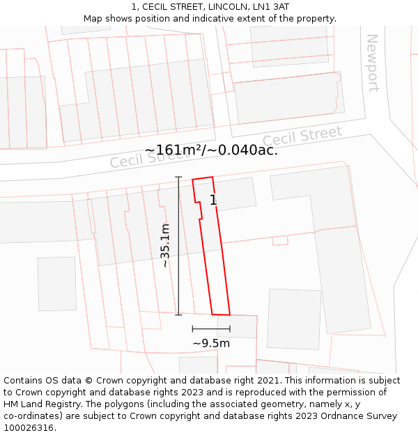 1, CECIL STREET, LINCOLN, LN1 3AT: Plot and title map
