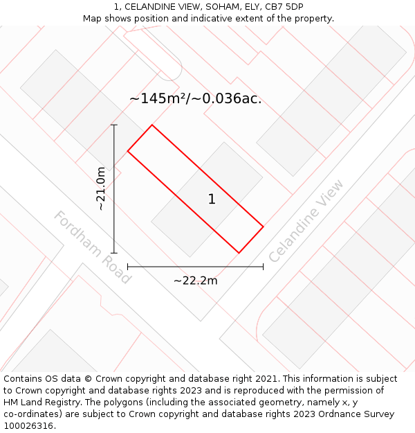 1, CELANDINE VIEW, SOHAM, ELY, CB7 5DP: Plot and title map