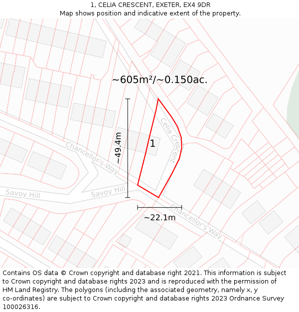 1, CELIA CRESCENT, EXETER, EX4 9DR: Plot and title map