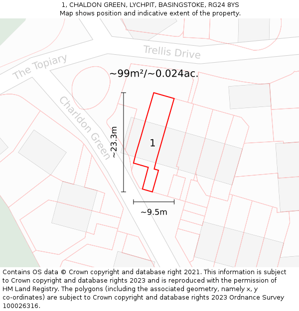 1, CHALDON GREEN, LYCHPIT, BASINGSTOKE, RG24 8YS: Plot and title map