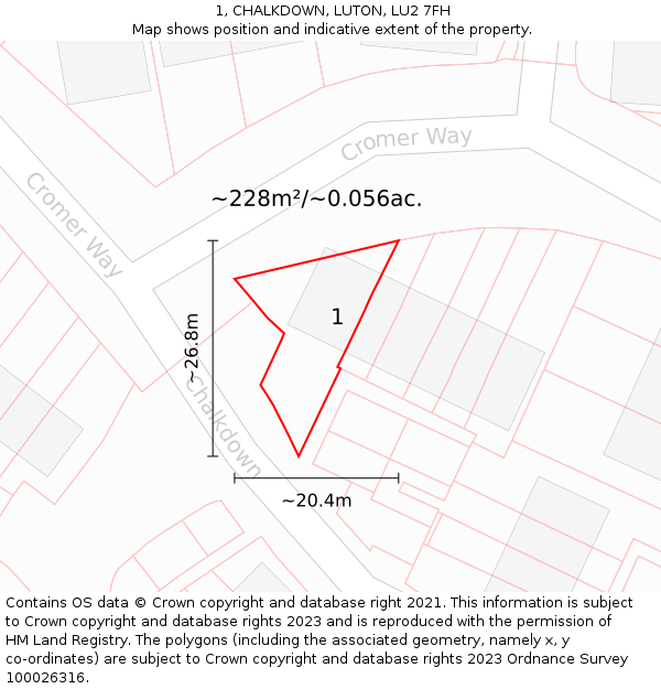 1, CHALKDOWN, LUTON, LU2 7FH: Plot and title map